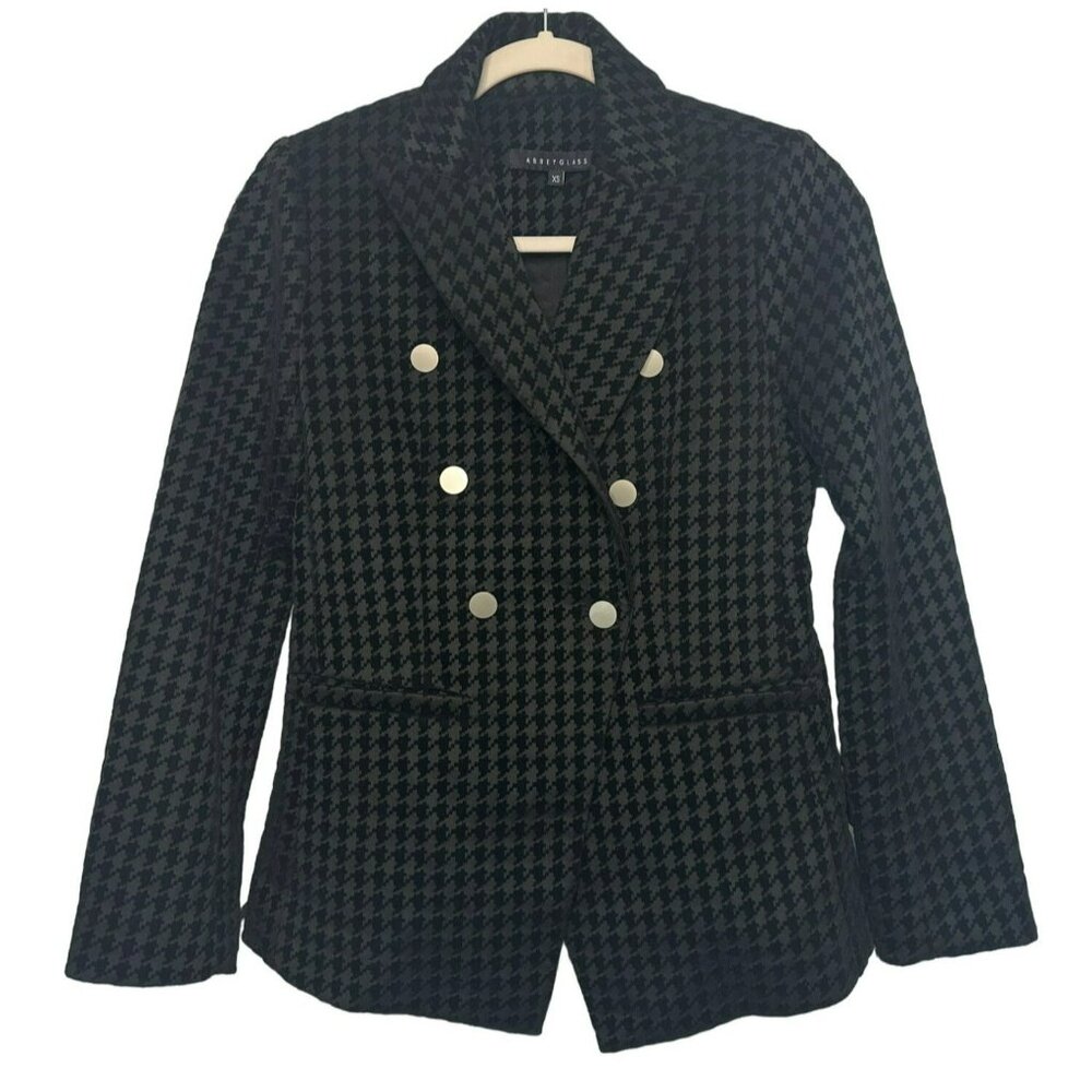 ABBEYGLASS Women Size XS Houndstooth Double Breasted Blazer Professional Jacket